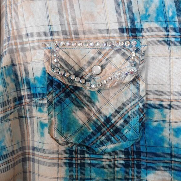 A Rare Bird Embellished Plaid Pearl Snap Button Down Western Cowgirl Rodeo Boho - Picture 7 of 12
